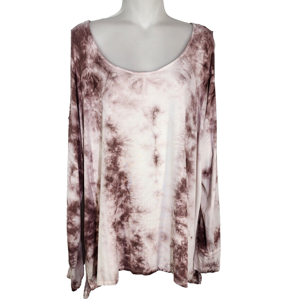 American Eagle Soft & Sexy Women Top XXL Tie Dye Cold Shoulder Purple Long Sleev